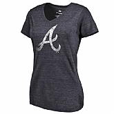 Women's Atlanta Braves Fanatics Branded Primary Distressed Team Tri Blend V Neck T-Shirt Heathered Navy FengYun